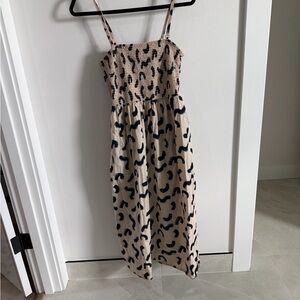 a new day Beige and Black Abstract Print Smocked Midi Dress